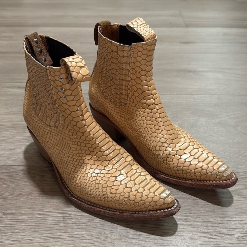 Freebird by Steven Faith Golden Yellow Snakeskin Cowboy Leather Ankle Boots